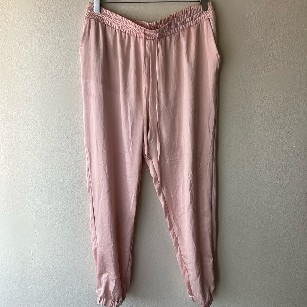 Pink satin joggers